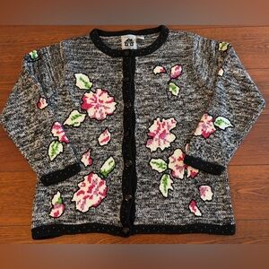 Vintage Storybook Knits Black Floral Sweater Size Large